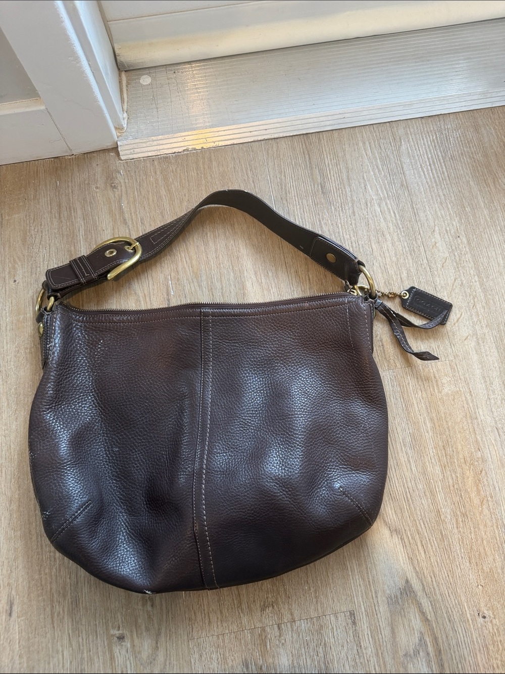 Coach Dark Brown Pebbled Leather Hobo Bag